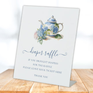  Blue Hydrangea Baby Shower  Diaper Raffle Ticket  台座サイン