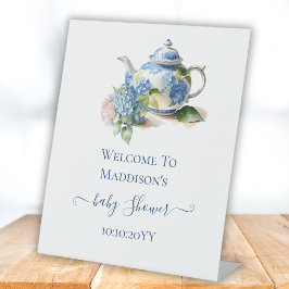  Blue Hydrangea Baby Shower Tea Party Welcome  台座サイン