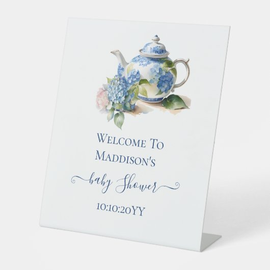  Blue Hydrangea Baby Shower Tea Party Welcome  台座サイン (正面)