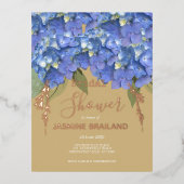 Blue Hydrangea Blooms Personalized Bridal Shower 箔招待状ポストカード (正面)