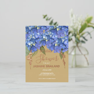 Blue Hydrangea Blooms Personalized Bridal Shower 箔招待状ポストカード