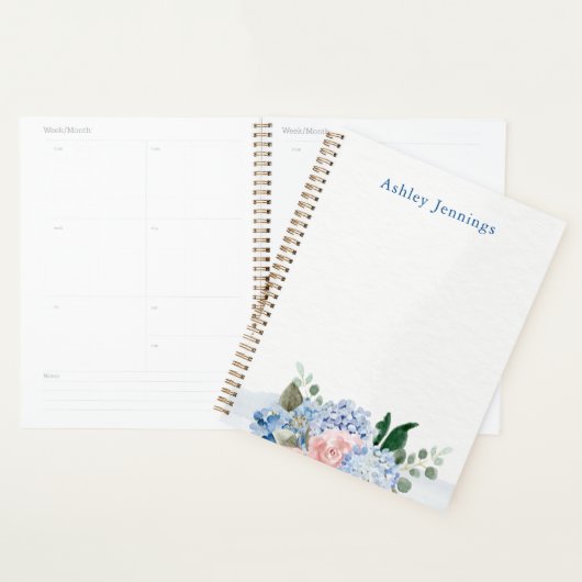 Blue Hydrangea & Blush Floral Personalized プランナー手帳 (ディスプレー)