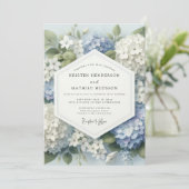 Blue Hydrangea Botanical Bloom Wedding 招待状 (スタンド正面)