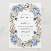 Blue Hydrangea Botanical Romance Wedding 招待状 (正面)