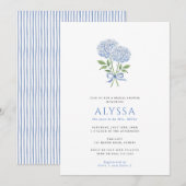 Blue Hydrangea Bouquet and Bow Bridal Shower 招待状 (正面/裏面)