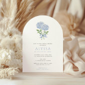 Blue Hydrangea Bouquet & Bow Bridal Shower Arched 招待状