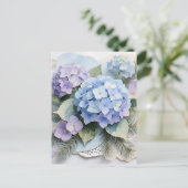 Blue Hydrangea Bouquet Watercolor Serenity ポストカード (スタンド正面)