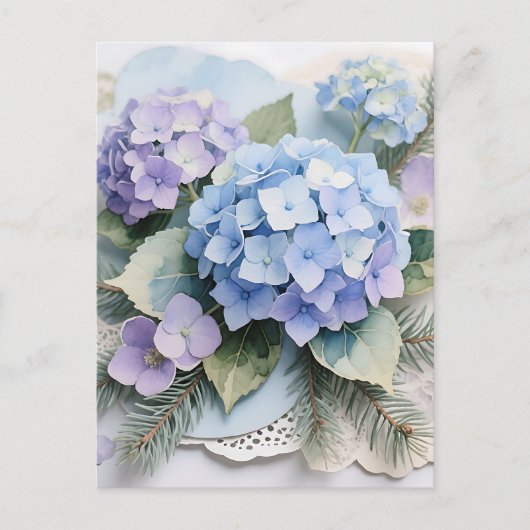 Blue Hydrangea Bouquet Watercolor Serenity ポストカード (正面)