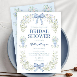 Blue Hydrangea Bow Bridal Shower Invitation 招待状