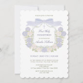 Blue Hydrangea Bow Frame First Holy Communion 招待状 (正面)