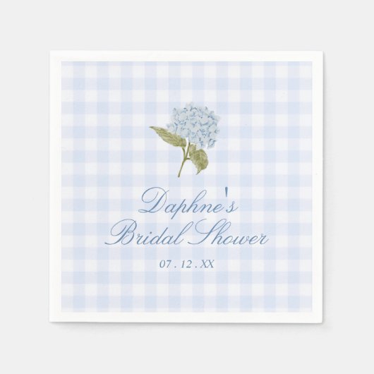 Blue Hydrangea Bridal Shower スタンダードカクテルナプキン (正面)