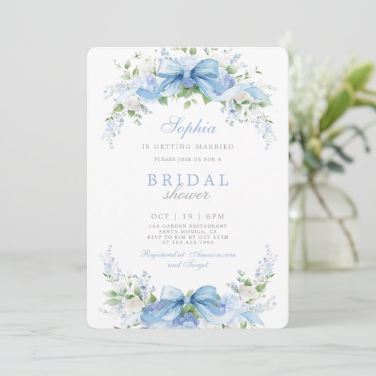 Blue Hydrangea bridal shower invitation 招待状 (スタンド正面)
