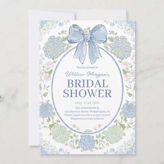 Blue Hydrangea Bridal Shower Invitation 招待状 (正面)