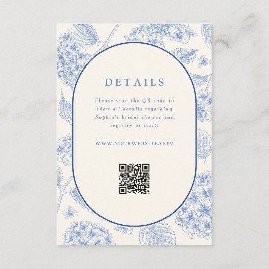 Blue Hydrangea Bridal Shower QR Code  エンクロージャーカード (正面)
