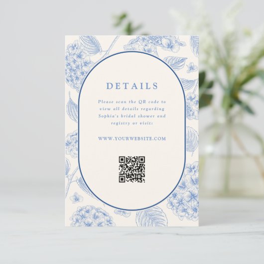 Blue Hydrangea Bridal Shower QR Code  エンクロージャーカード (スタンド正面)