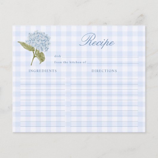 Blue Hydrangea Bridal Shower Recipe Card (正面)