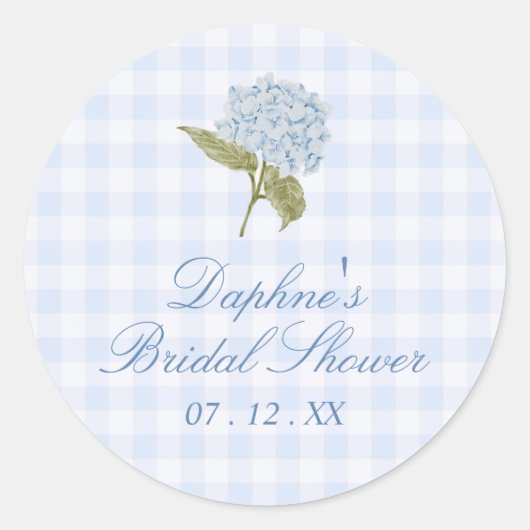 Blue Hydrangea Bridal Shower Sticker ラウンドシール (正面)