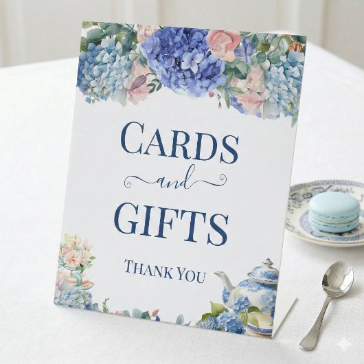 Blue Hydrangea Bridal Shower Tea Cards & Gifts  台座サイン