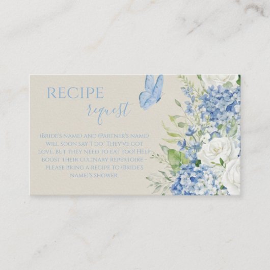  Blue Hydrangea Butterfly Bridal Shower Recipe  エンクロージャーカード (正面)