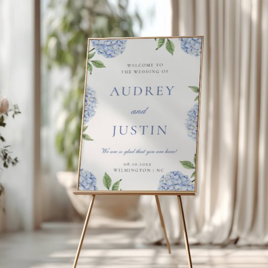Blue Hydrangea Classic Border, XL Wedding Welcome ポスター