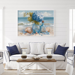 Blue Hydrangea Coastal Beach | Beach Poster ポスター