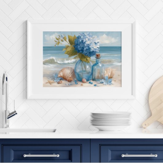 Blue Hydrangea Coastal Beach | Beach Poster ポスター