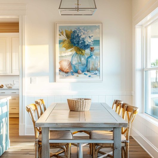 Blue Hydrangea Coastal Beach | Beach Poster ポスター