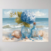Blue Hydrangea Coastal Beach | Beach Poster ポスター (正面)