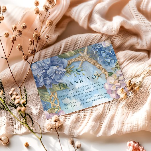 Blue Hydrangea Coastal Rope Wedding サンキューカード