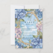 Blue Hydrangea Coastal Rope Wedding 出欠カード (正面)