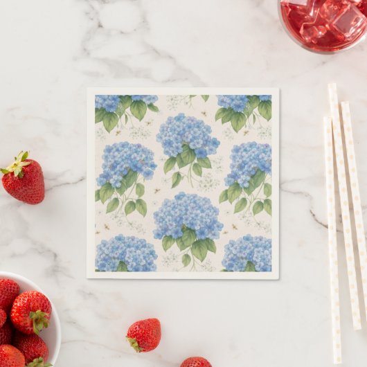 Blue Hydrangea Cocktail Napkins | Elegant Coastal スタンダードカクテルナプキン (インサイチュ)