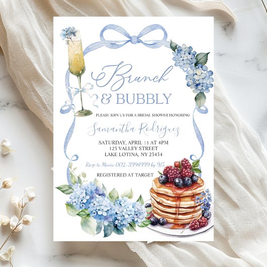Blue Hydrangea Coquette Brunch and Bubbly Bridal 招待状