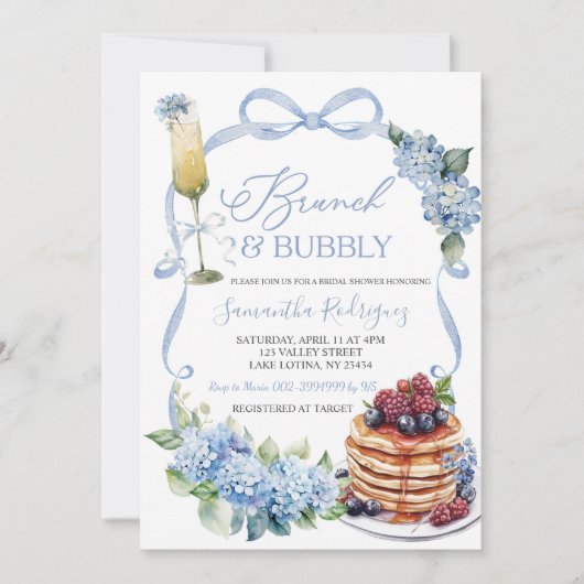 Blue Hydrangea Coquette Brunch and Bubbly Bridal 招待状 (正面)