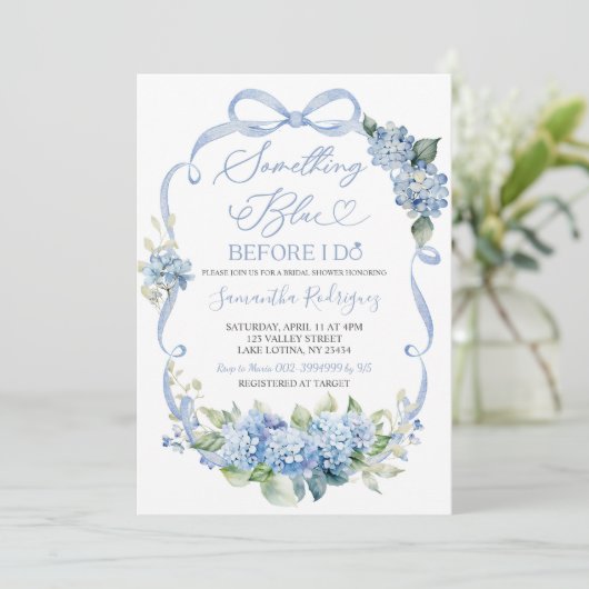 Blue Hydrangea Coquette Something Blue Bridal 招待状 (スタンド正面)