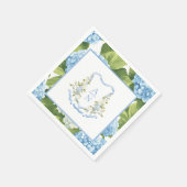 Blue Hydrangea Crest Monogram スタンダードカクテルナプキン (角)