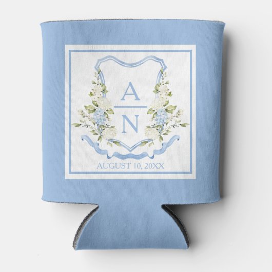 Blue Hydrangea Crest Monogram Can Holder 缶クーラー (正面)