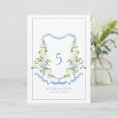 Blue Hydrangea Crest Monogram Card 招待状 (スタンド正面)