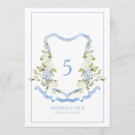 Blue Hydrangea Crest Monogram Card 招待状