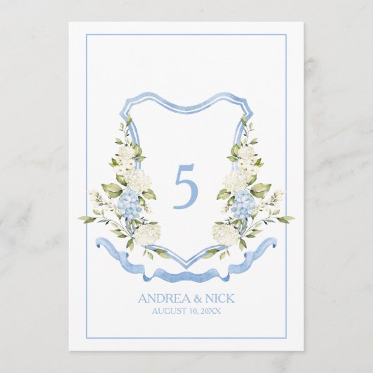 Blue Hydrangea Crest Monogram Card 招待状 (正面)