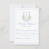 Blue Hydrangea Crest Monogram RSVP Cards (正面)