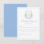 Blue Hydrangea Crest Monogram RSVP Cards (正面/裏面)