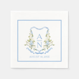 Blue Hydrangea Crest Monogram Simple スタンダードカクテルナプキン