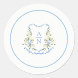 Blue Hydrangea Crest Monogram Stickers Simple ラウンドシール