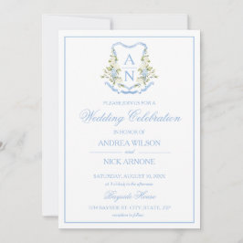 Blue Hydrangea Crest Monogram Wedding Invitation 招待状