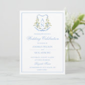 Blue Hydrangea Crest Monogram Wedding Invitation 招待状 (スタンド正面)