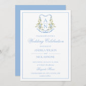 Blue Hydrangea Crest Monogram Wedding Invitation 招待状 (正面/裏面)
