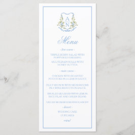 Blue Hydrangea Crest Monogram Wedding Menu メニュー