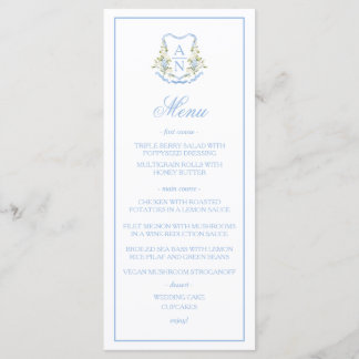 Blue Hydrangea Crest Monogram Wedding Menu メニュー