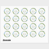 Blue Hydrangea Crest Monogram Wedding Stickers ラウンドシール (シート)