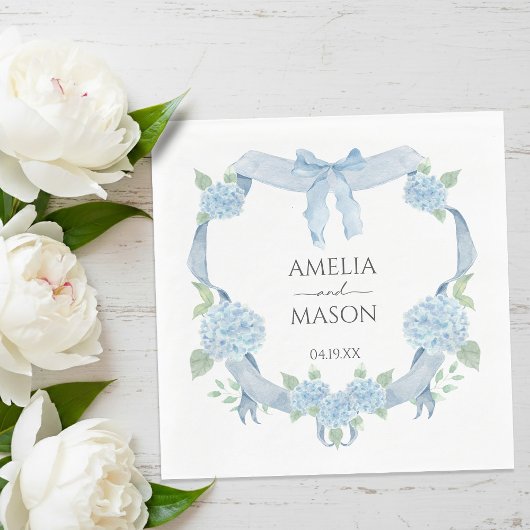 Blue Hydrangea Crest Watercolor Paper Wedding スタンダードランチョンナプキン